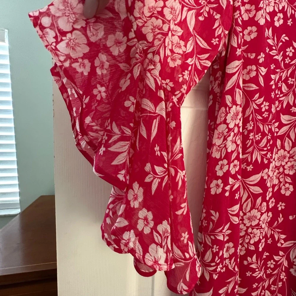 Calvin Klein Raspberry Red/White Floral Dress - Picture 2 of 3